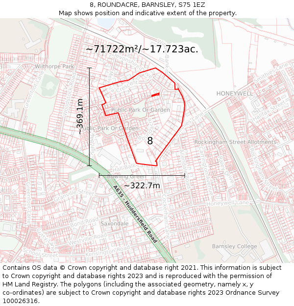 8, ROUNDACRE, BARNSLEY, S75 1EZ: Plot and title map