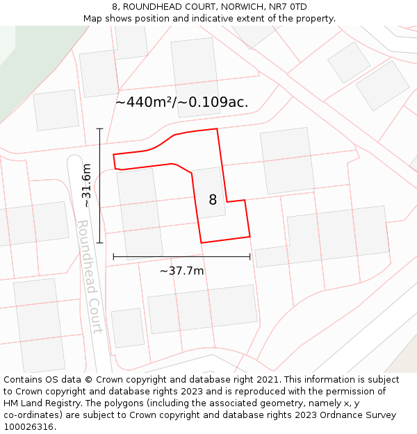 8, ROUNDHEAD COURT, NORWICH, NR7 0TD: Plot and title map