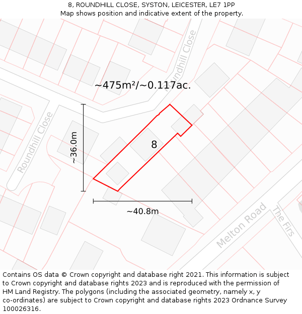 8, ROUNDHILL CLOSE, SYSTON, LEICESTER, LE7 1PP: Plot and title map