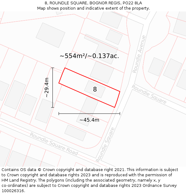 8, ROUNDLE SQUARE, BOGNOR REGIS, PO22 8LA: Plot and title map