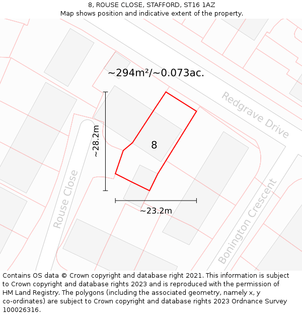 8, ROUSE CLOSE, STAFFORD, ST16 1AZ: Plot and title map
