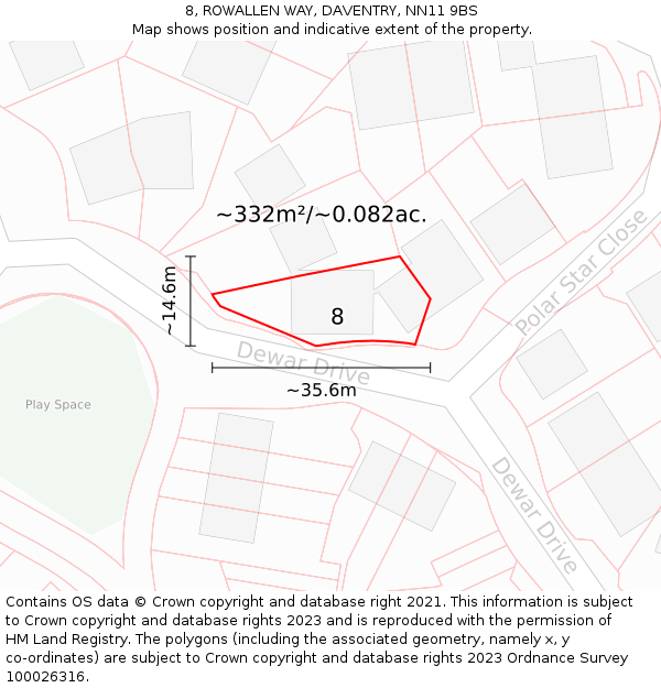 8, ROWALLEN WAY, DAVENTRY, NN11 9BS: Plot and title map