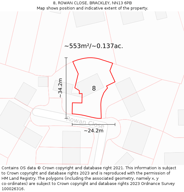 8, ROWAN CLOSE, BRACKLEY, NN13 6PB: Plot and title map