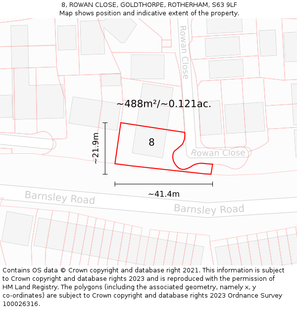 8, ROWAN CLOSE, GOLDTHORPE, ROTHERHAM, S63 9LF: Plot and title map
