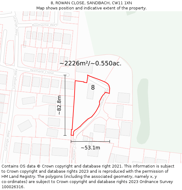 8, ROWAN CLOSE, SANDBACH, CW11 1XN: Plot and title map