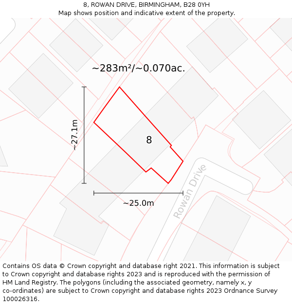 8, ROWAN DRIVE, BIRMINGHAM, B28 0YH: Plot and title map
