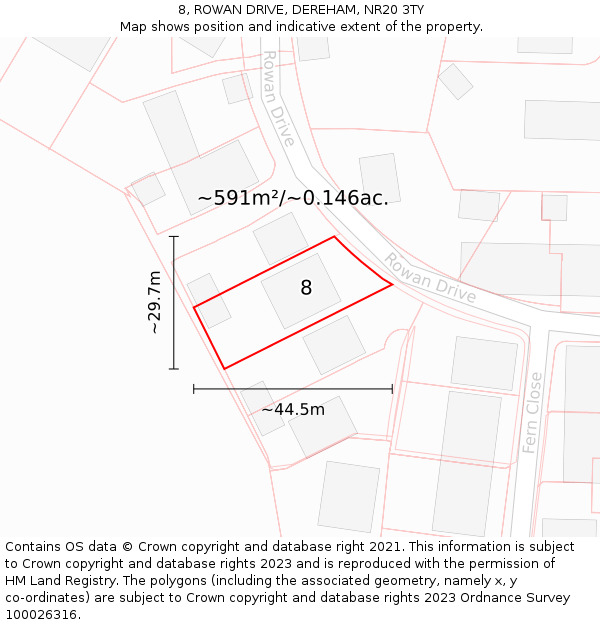 8, ROWAN DRIVE, DEREHAM, NR20 3TY: Plot and title map