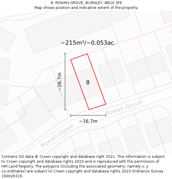8, ROWAN GROVE, BURNLEY, BB10 3FE: Plot and title map