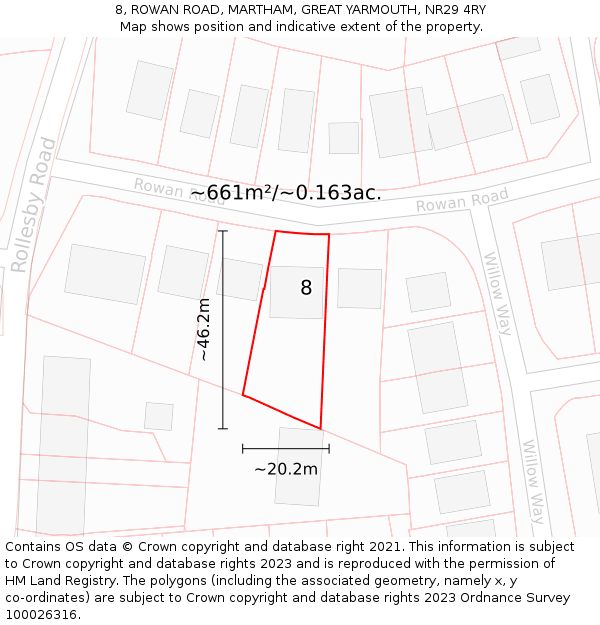 8, ROWAN ROAD, MARTHAM, GREAT YARMOUTH, NR29 4RY: Plot and title map