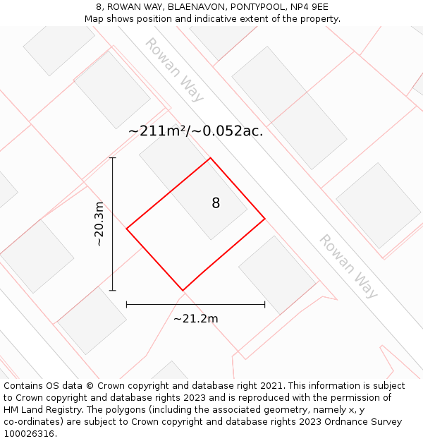 8, ROWAN WAY, BLAENAVON, PONTYPOOL, NP4 9EE: Plot and title map