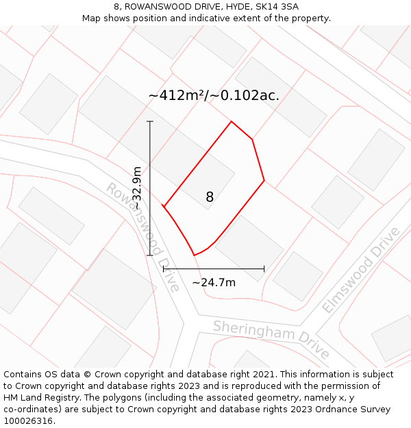 8, ROWANSWOOD DRIVE, HYDE, SK14 3SA: Plot and title map