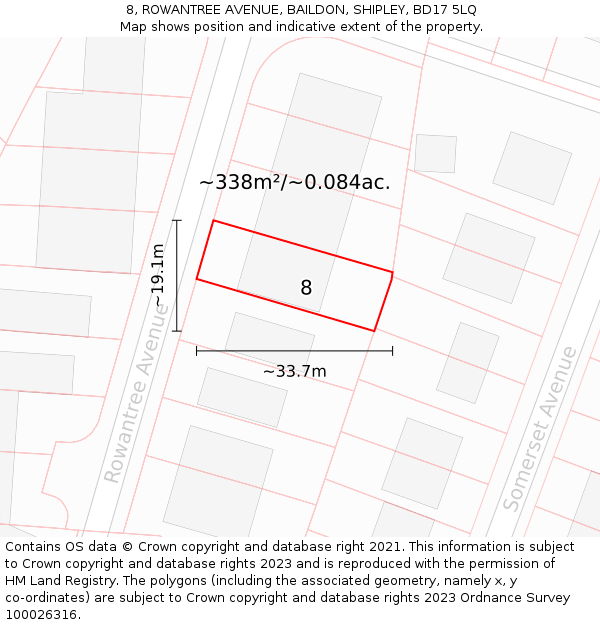 8, ROWANTREE AVENUE, BAILDON, SHIPLEY, BD17 5LQ: Plot and title map