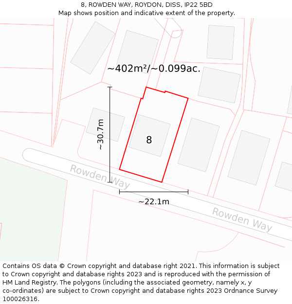 8, ROWDEN WAY, ROYDON, DISS, IP22 5BD: Plot and title map