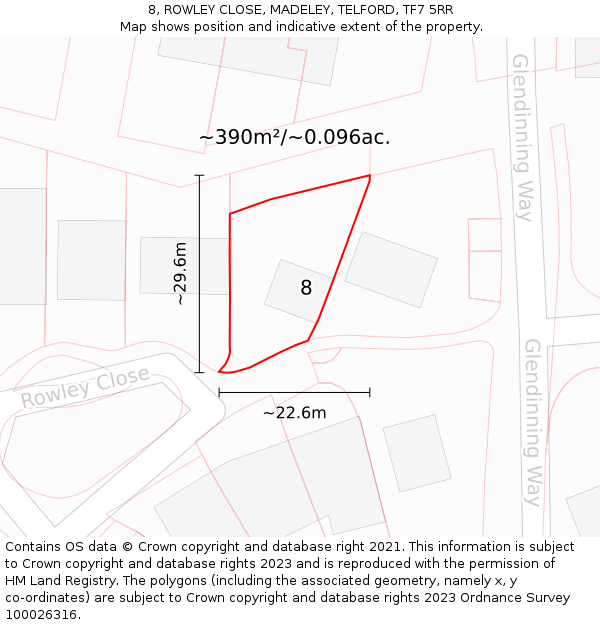 8, ROWLEY CLOSE, MADELEY, TELFORD, TF7 5RR: Plot and title map