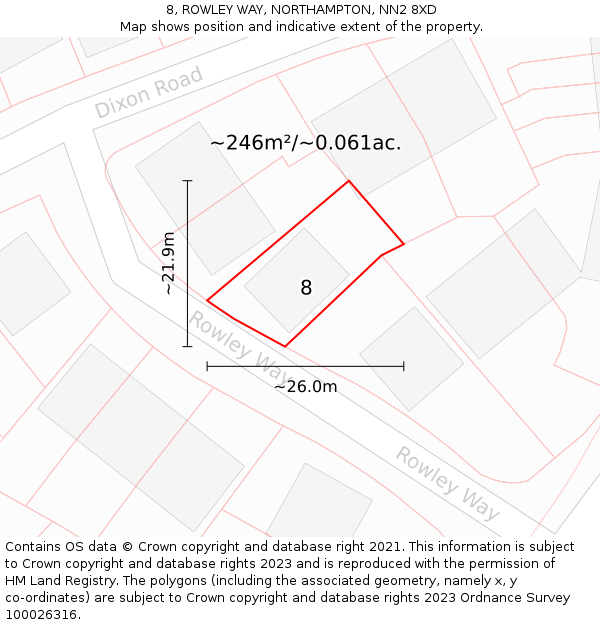 8, ROWLEY WAY, NORTHAMPTON, NN2 8XD: Plot and title map
