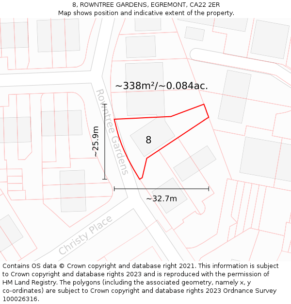 8, ROWNTREE GARDENS, EGREMONT, CA22 2ER: Plot and title map