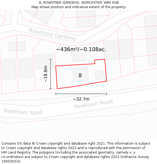 8, ROWNTREE GARDENS, WORCESTER, WR4 0SB: Plot and title map