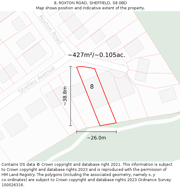 8, ROXTON ROAD, SHEFFIELD, S8 0BD: Plot and title map