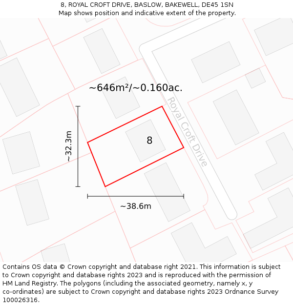 8, ROYAL CROFT DRIVE, BASLOW, BAKEWELL, DE45 1SN: Plot and title map