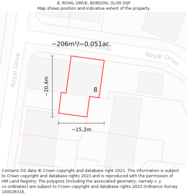 8, ROYAL DRIVE, BORDON, GU35 0QF: Plot and title map