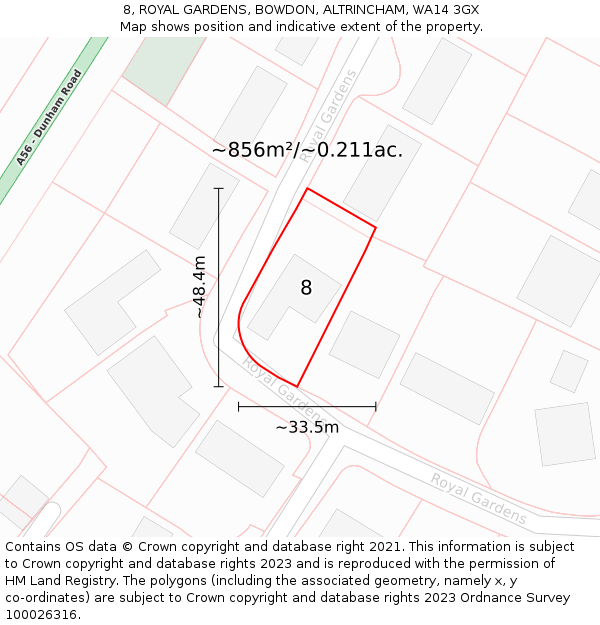 8, ROYAL GARDENS, BOWDON, ALTRINCHAM, WA14 3GX: Plot and title map