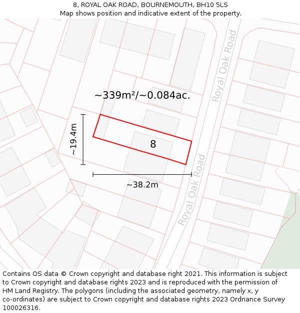 8, ROYAL OAK ROAD, BOURNEMOUTH, BH10 5LS: Plot and title map
