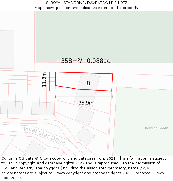8, ROYAL STAR DRIVE, DAVENTRY, NN11 9FZ: Plot and title map