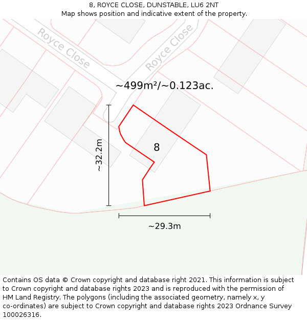 8, ROYCE CLOSE, DUNSTABLE, LU6 2NT: Plot and title map
