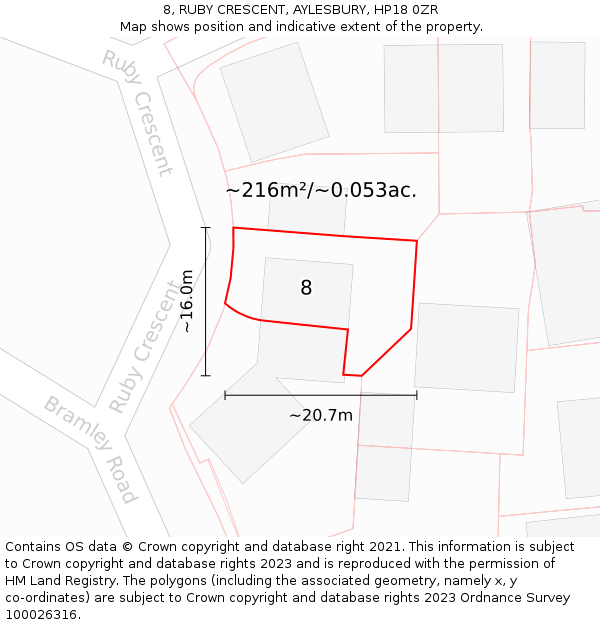 8, RUBY CRESCENT, AYLESBURY, HP18 0ZR: Plot and title map