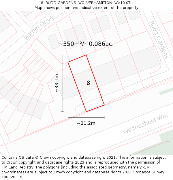 8, RUDD GARDENS, WOLVERHAMPTON, WV10 0TL: Plot and title map