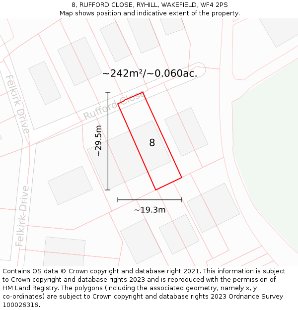8, RUFFORD CLOSE, RYHILL, WAKEFIELD, WF4 2PS: Plot and title map
