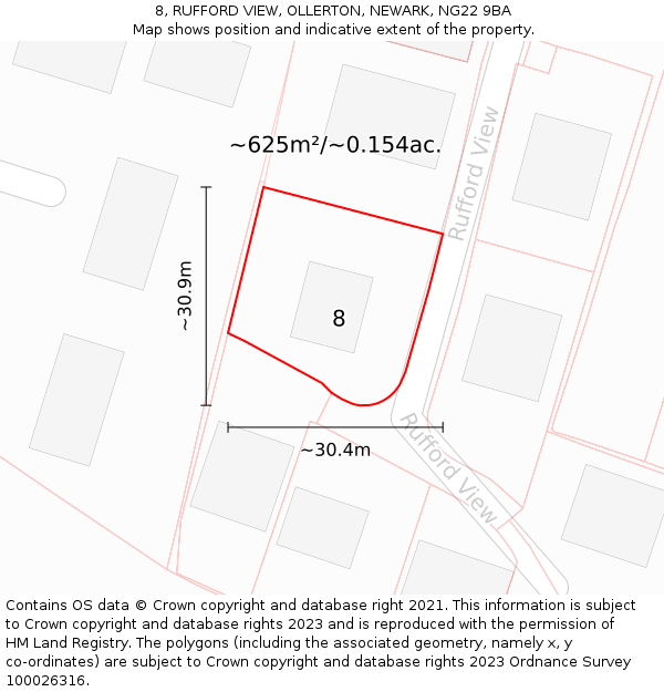 8, RUFFORD VIEW, OLLERTON, NEWARK, NG22 9BA: Plot and title map
