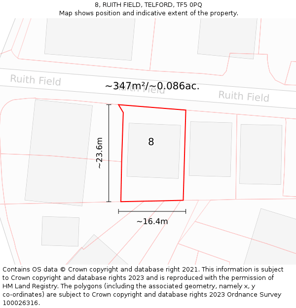 8, RUITH FIELD, TELFORD, TF5 0PQ: Plot and title map