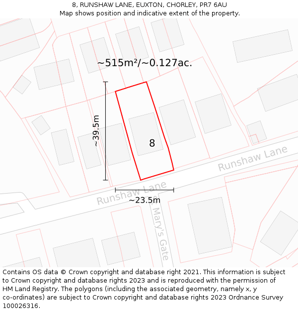 8, RUNSHAW LANE, EUXTON, CHORLEY, PR7 6AU: Plot and title map