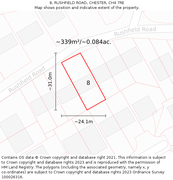 8, RUSHFIELD ROAD, CHESTER, CH4 7RE: Plot and title map