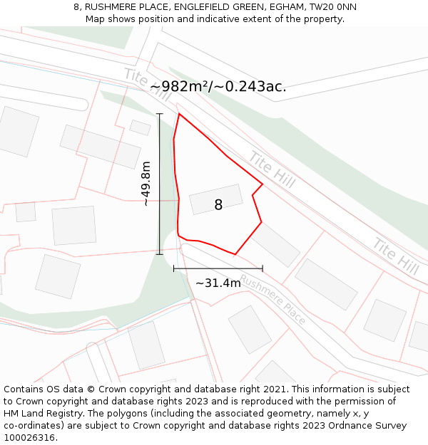 8, RUSHMERE PLACE, ENGLEFIELD GREEN, EGHAM, TW20 0NN: Plot and title map