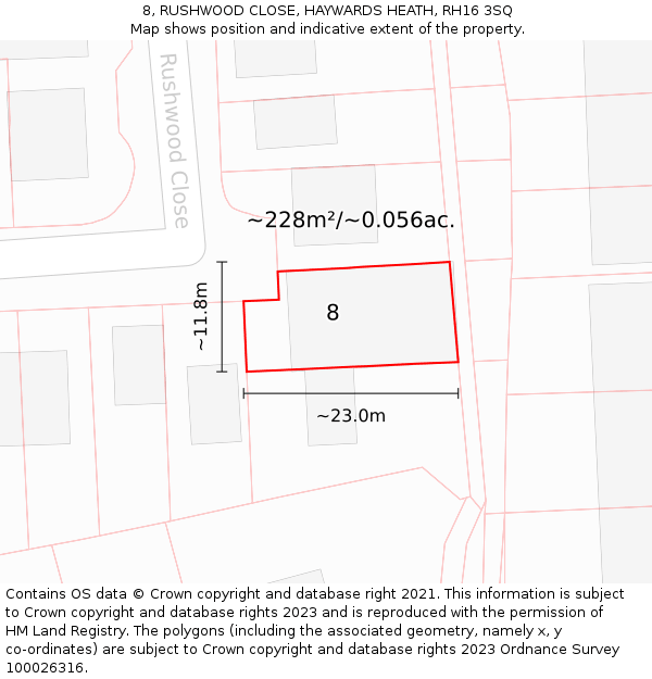8, RUSHWOOD CLOSE, HAYWARDS HEATH, RH16 3SQ: Plot and title map