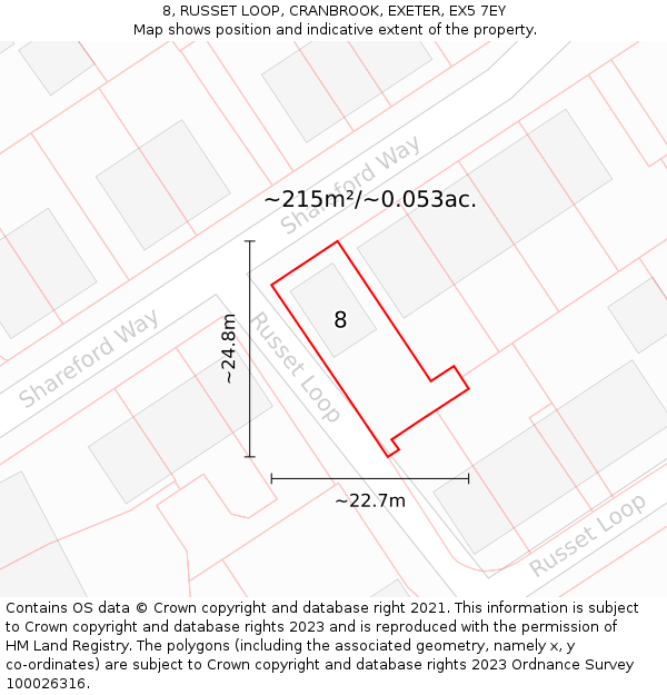 8, RUSSET LOOP, CRANBROOK, EXETER, EX5 7EY: Plot and title map