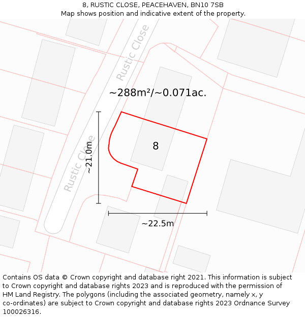 8, RUSTIC CLOSE, PEACEHAVEN, BN10 7SB: Plot and title map