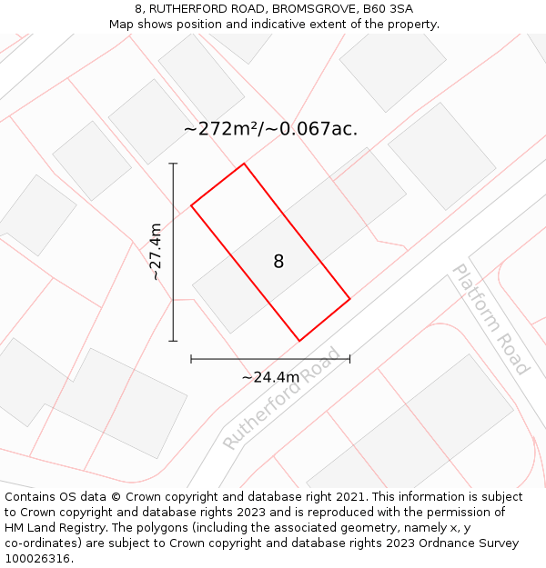 8, RUTHERFORD ROAD, BROMSGROVE, B60 3SA: Plot and title map