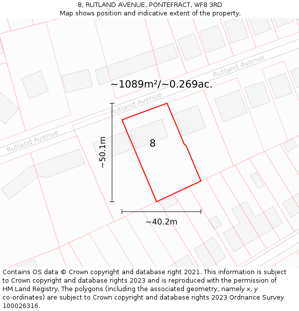 8, RUTLAND AVENUE, PONTEFRACT, WF8 3RD: Plot and title map