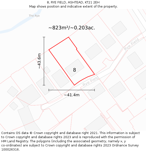 8, RYE FIELD, ASHTEAD, KT21 2EH: Plot and title map