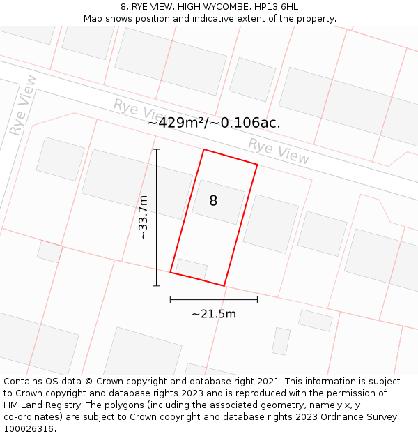 8, RYE VIEW, HIGH WYCOMBE, HP13 6HL: Plot and title map