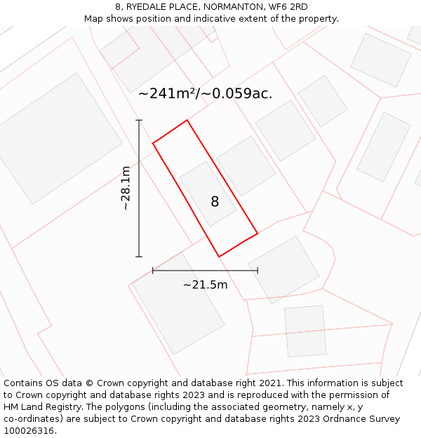 8, RYEDALE PLACE, NORMANTON, WF6 2RD: Plot and title map