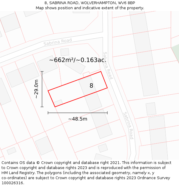 8, SABRINA ROAD, WOLVERHAMPTON, WV6 8BP: Plot and title map