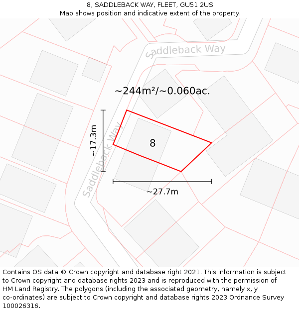 8, SADDLEBACK WAY, FLEET, GU51 2US: Plot and title map