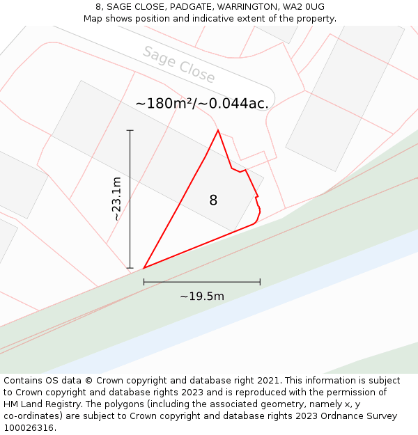8, SAGE CLOSE, PADGATE, WARRINGTON, WA2 0UG: Plot and title map