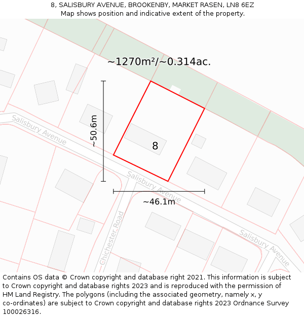 8, SALISBURY AVENUE, BROOKENBY, MARKET RASEN, LN8 6EZ: Plot and title map