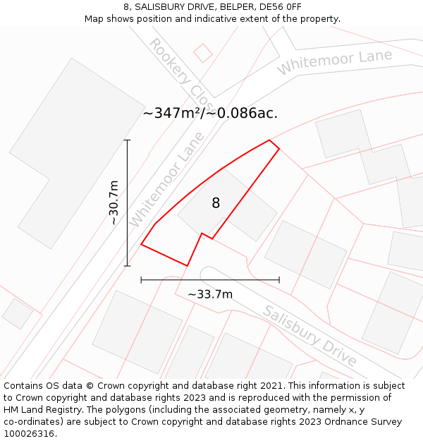 8, SALISBURY DRIVE, BELPER, DE56 0FF: Plot and title map