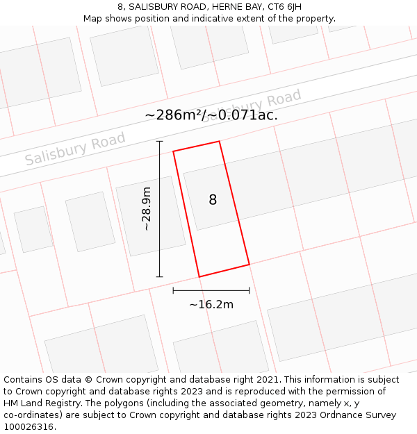 8, SALISBURY ROAD, HERNE BAY, CT6 6JH: Plot and title map